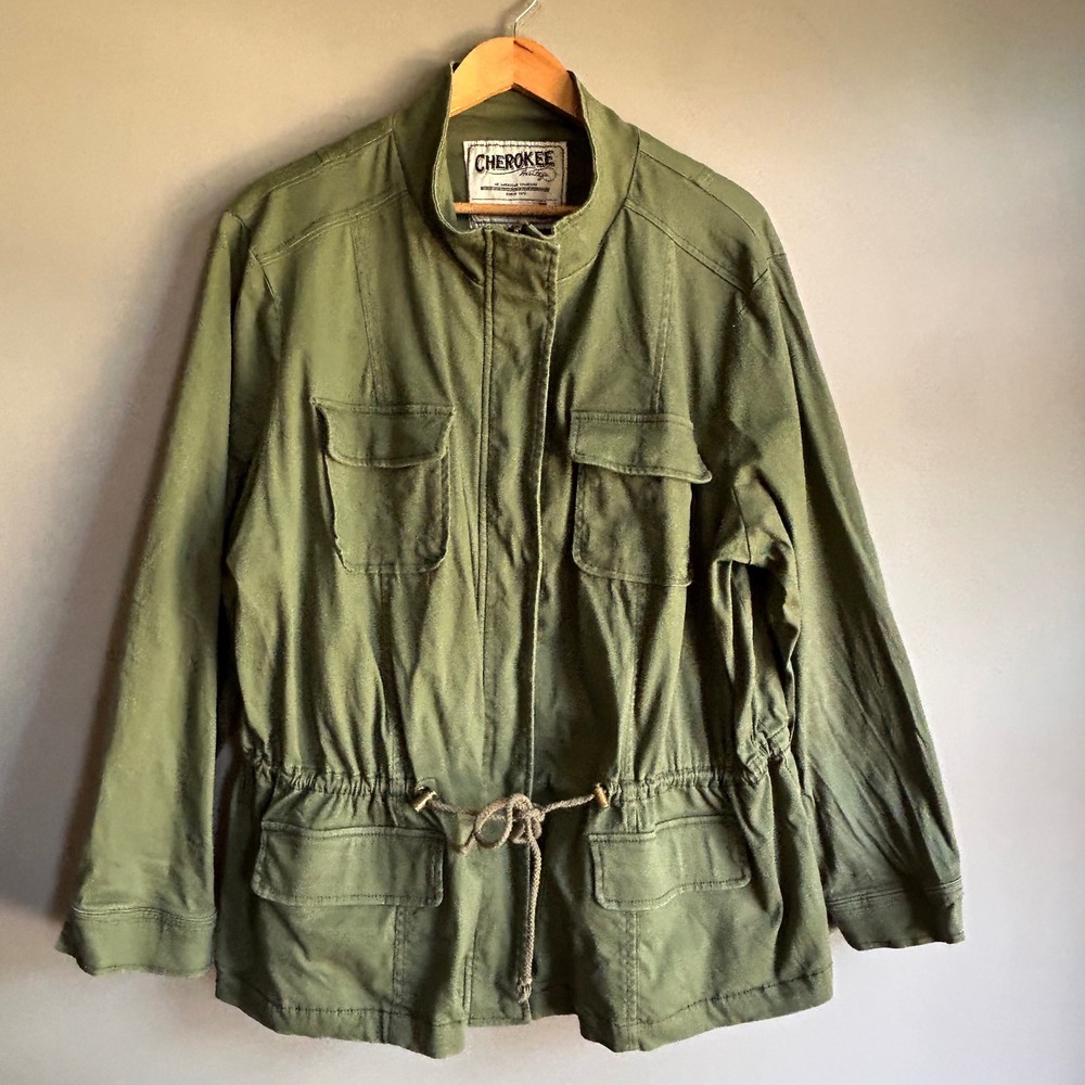 Cherokee Heritage Womens Plus 3X Olive Green Utility Field Jacket HR4858P